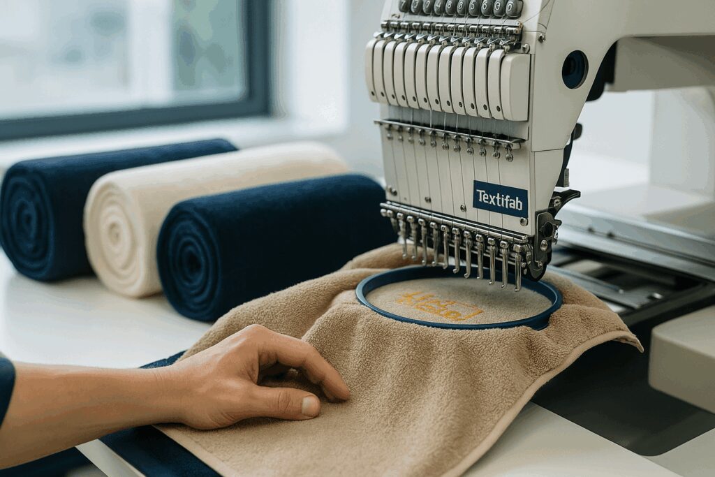 Atelier de broderie industrielle pour serviettes de bain Textifab.