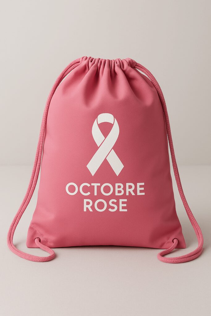 Tote bag en coton rose pour sensibilisation Octobre Rose – Pink cotton tote bag for breast cancer awareness campaign