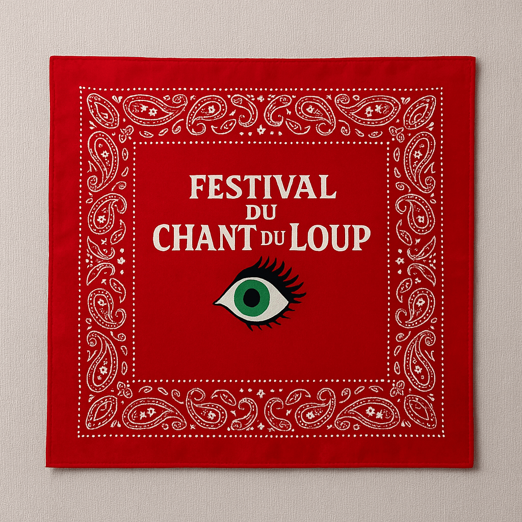 Bandana rouge personnalisé pour festival, impression complète avec motifs paisley
